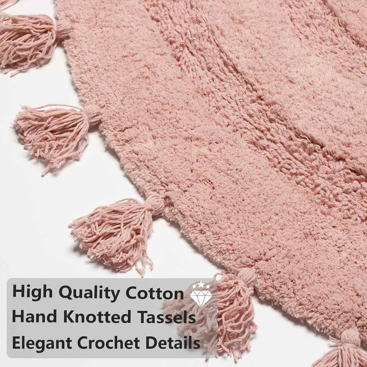 KOEXM Half Circle Boho Bathroom Rugs with Tassels 100% Cotton