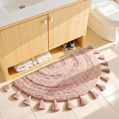 KOEXM Half Circle Boho Bathroom Rugs with Tassels 100% Cotton