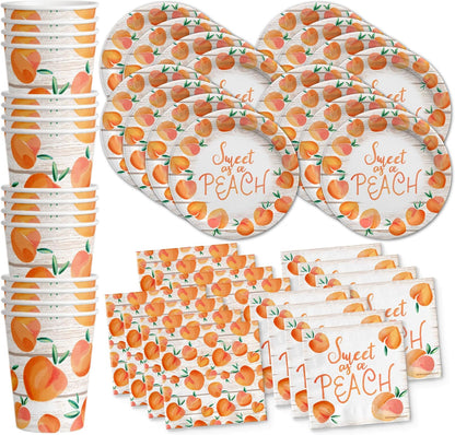 Sweet as a Peach Party Supplies Set Plates Napkins Cups Tableware Kit for 16