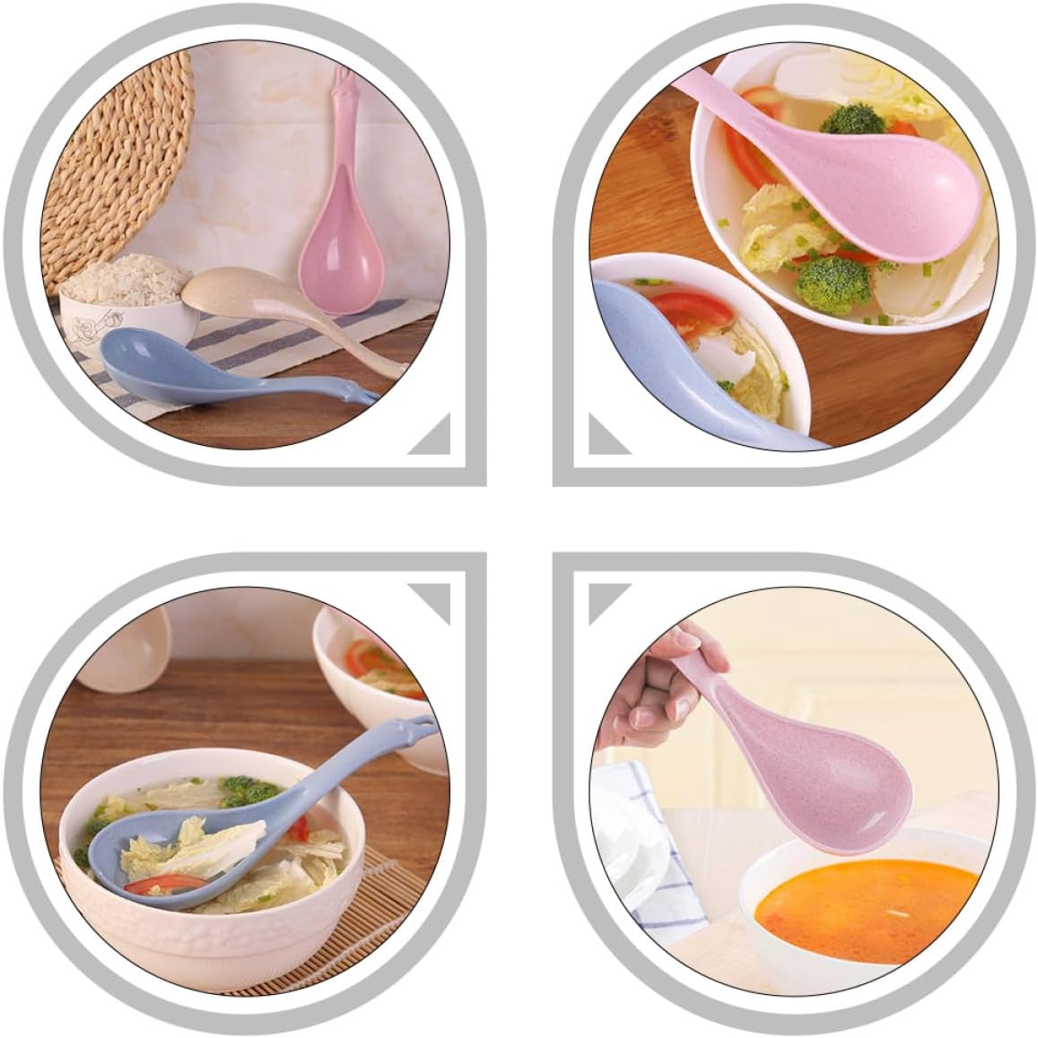 4 Pack Long Handle Soup Spoons Wheat Straw PP for Porridge