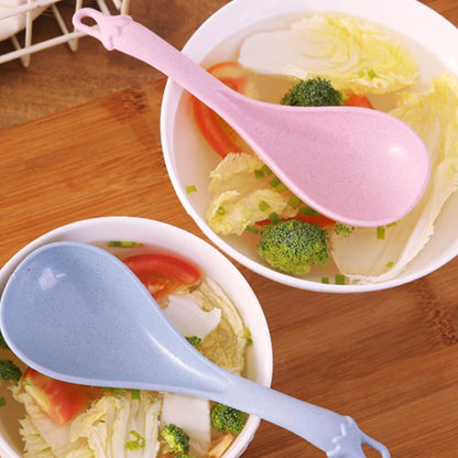 4 Pack Long Handle Soup Spoons Wheat Straw PP for Porridge