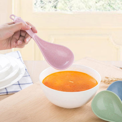 4 Pack Long Handle Soup Spoons Wheat Straw PP for Porridge