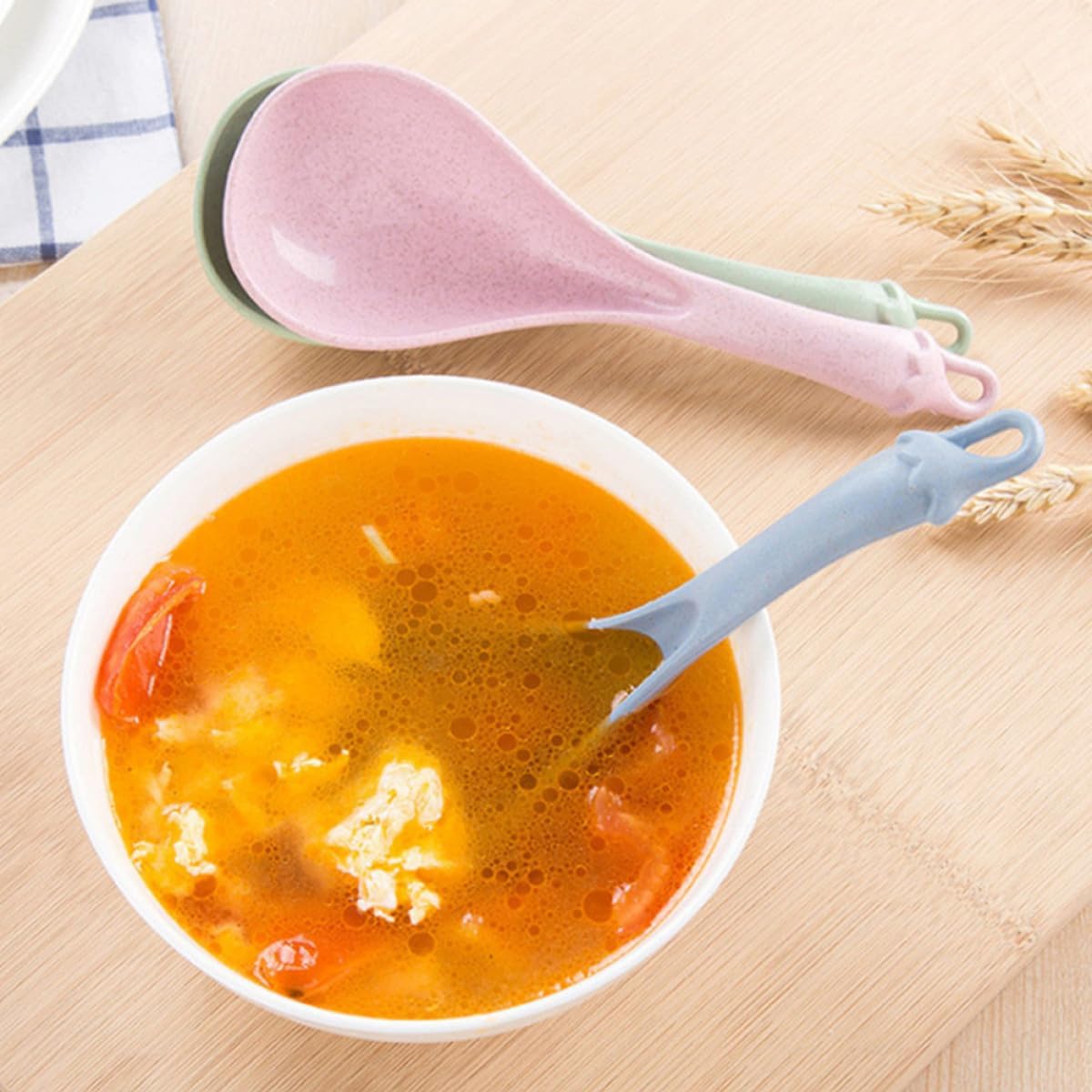4 Pack Long Handle Soup Spoons Wheat Straw PP for Porridge
