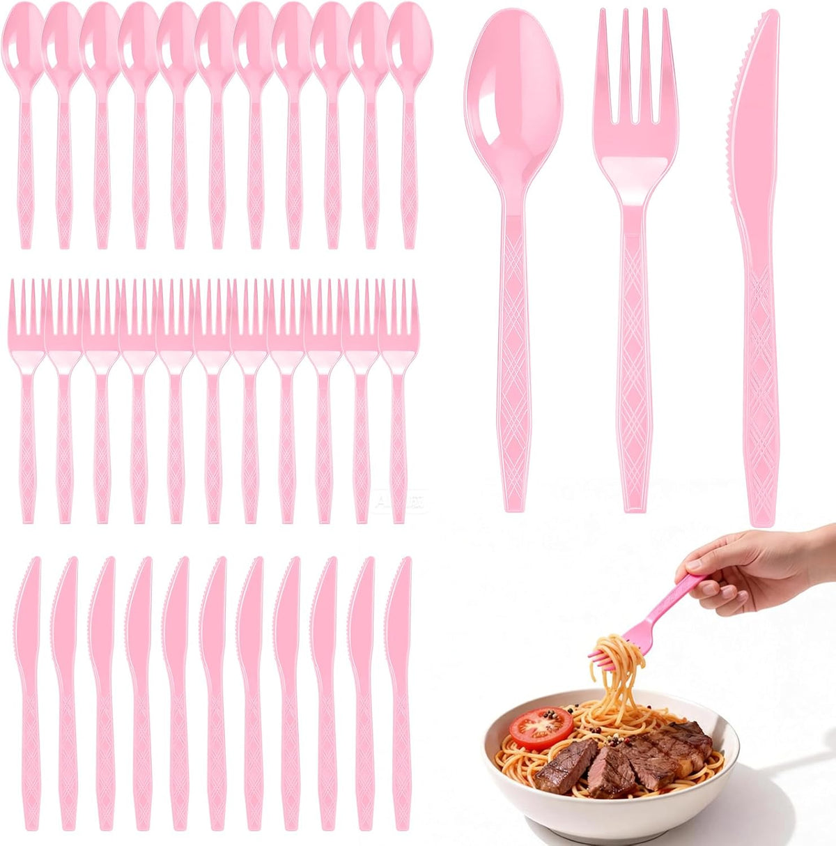 360-Pack Plastic Pink Silverware Set, Disposable Cutlery
