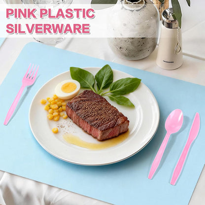 360-Pack Plastic Pink Silverware Set, Disposable Cutlery