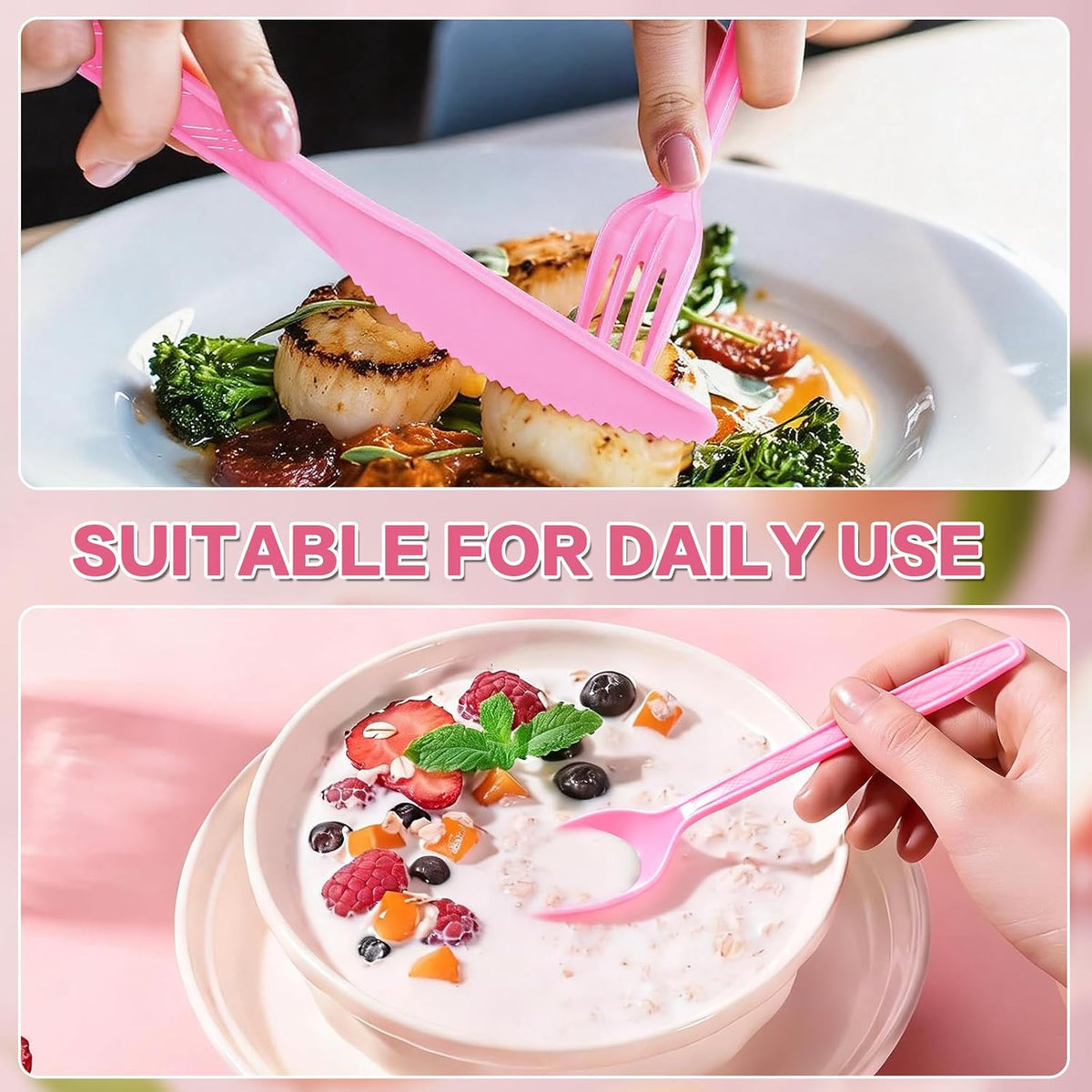 360-Pack Plastic Pink Silverware Set, Disposable Cutlery
