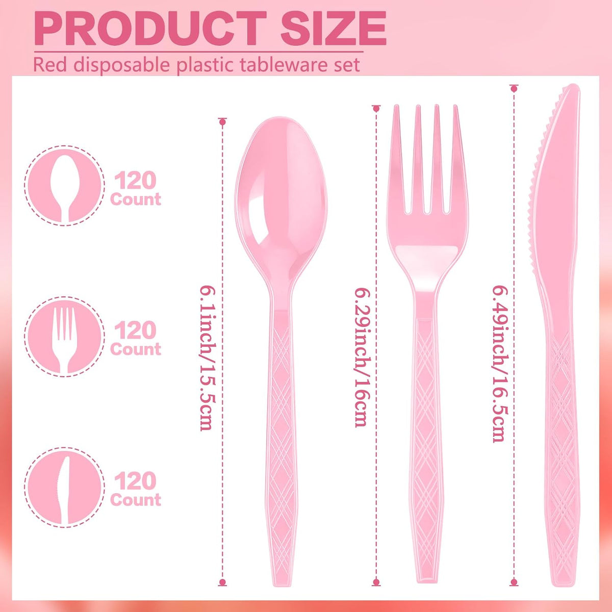 360-Pack Plastic Pink Silverware Set, Disposable Cutlery