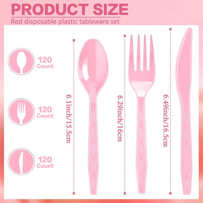 360-Pack Plastic Pink Silverware Set, Disposable Cutlery