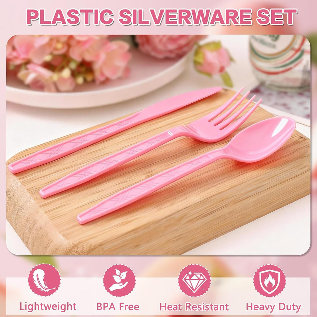 360-Pack Plastic Pink Silverware Set, Disposable Cutlery