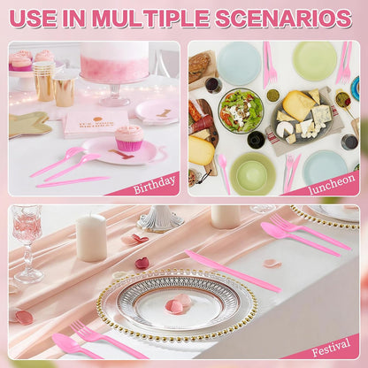 360-Pack Plastic Pink Silverware Set, Disposable Cutlery