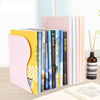 Adjustable Metal Bookends Heavy Duty for Shelves, 2 Dividers, Anti-Slip Design Expandable Book Ends for Desk, Office(Morandi Pink, 19 inches Max)