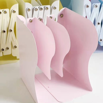 Adjustable Metal Bookends Heavy Duty for Shelves, 2 Dividers, Anti-Slip Design Expandable Book Ends for Desk, Office(Morandi Pink, 19 inches Max)
