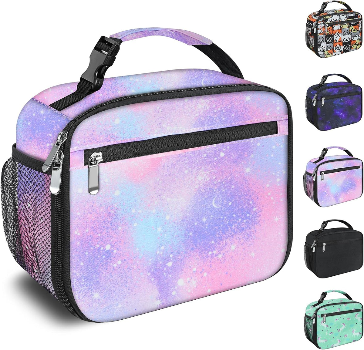Kids Lunch Box for Boys Girls Lunch Bag Insulated Durable Lunchbox Children Lunch Tote Bag for School Pink Starry Sky
