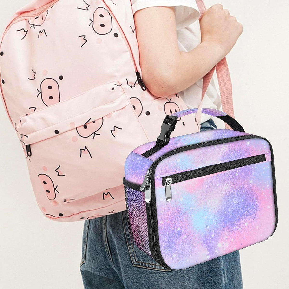 Kids Lunch Box for Boys Girls Lunch Bag Insulated Durable Lunchbox Children Lunch Tote Bag for School Pink Starry Sky