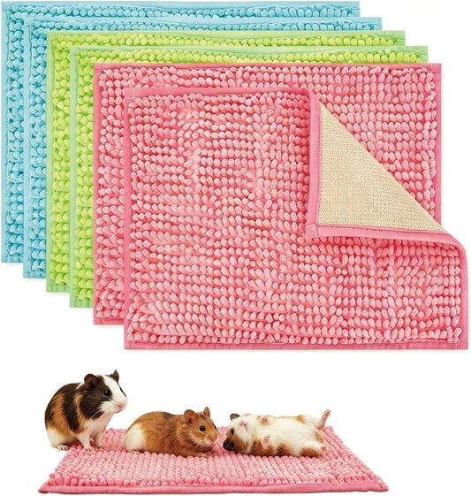 6 Pcs Guinea Pig Cage Liner, 12x16 Inch Washable Fleece Bedding Mats, Reusable Pee Pads for Small Animals, Rabbit Bunny Hamster (Green, Pink, Blue)