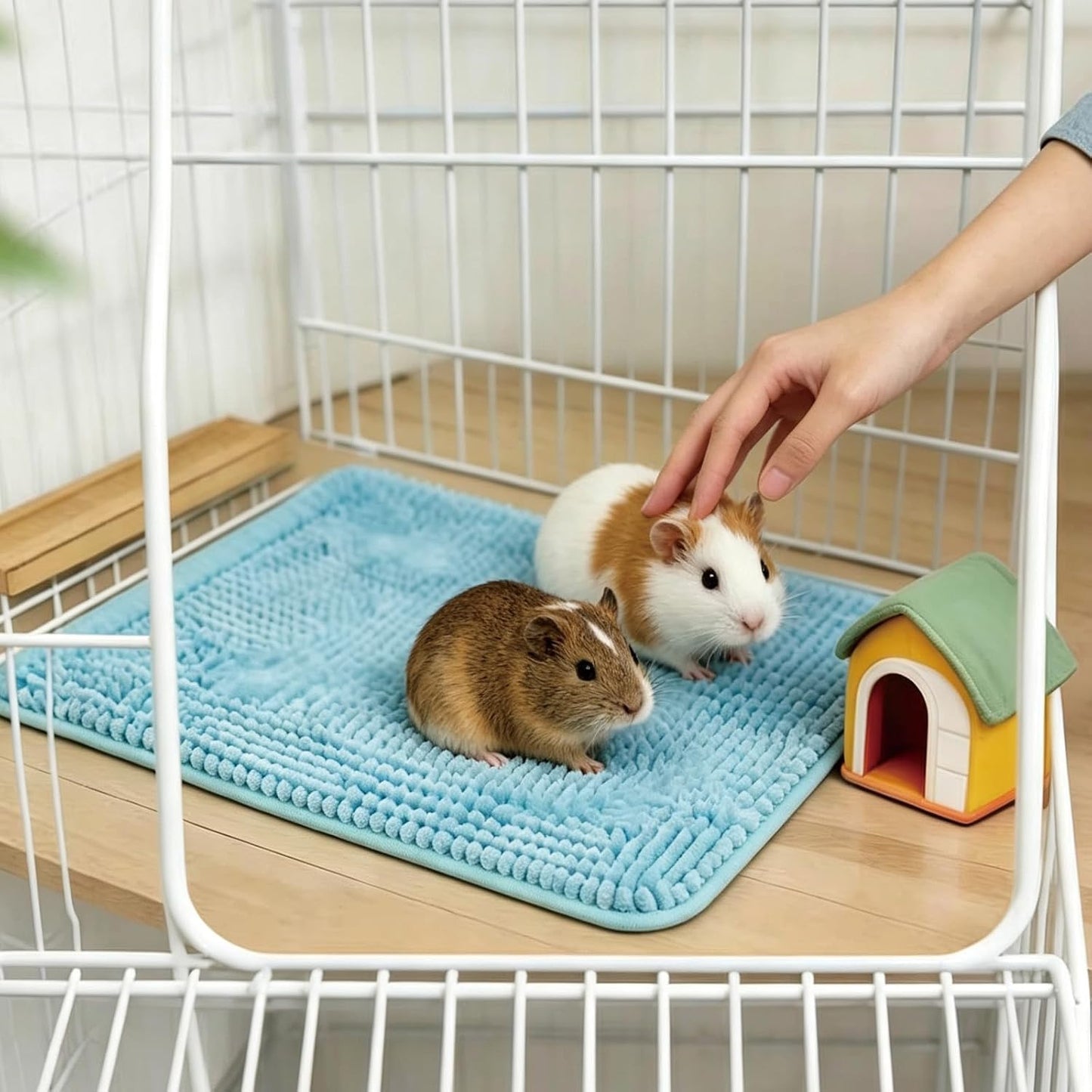 6 Pcs Guinea Pig Cage Liner, 12x16 Inch Washable Fleece Bedding Mats, Reusable Pee Pads for Small Animals, Rabbit Bunny Hamster (Green, Pink, Blue)