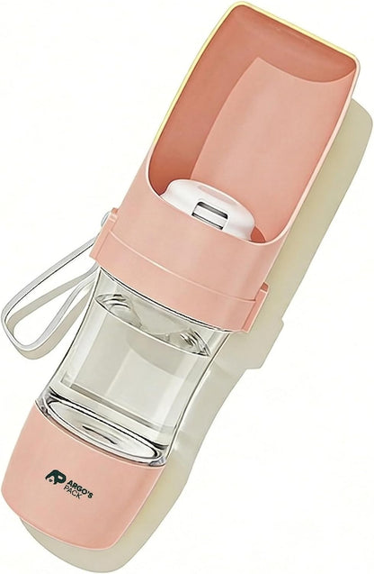 2-in-1 Portable Dog Water Bottle with Food Container, 250ml Water + 180ml Food, Foldable Bowl, Leak-Resistant Travel Dispenser for Walking & Hiking (Pink)