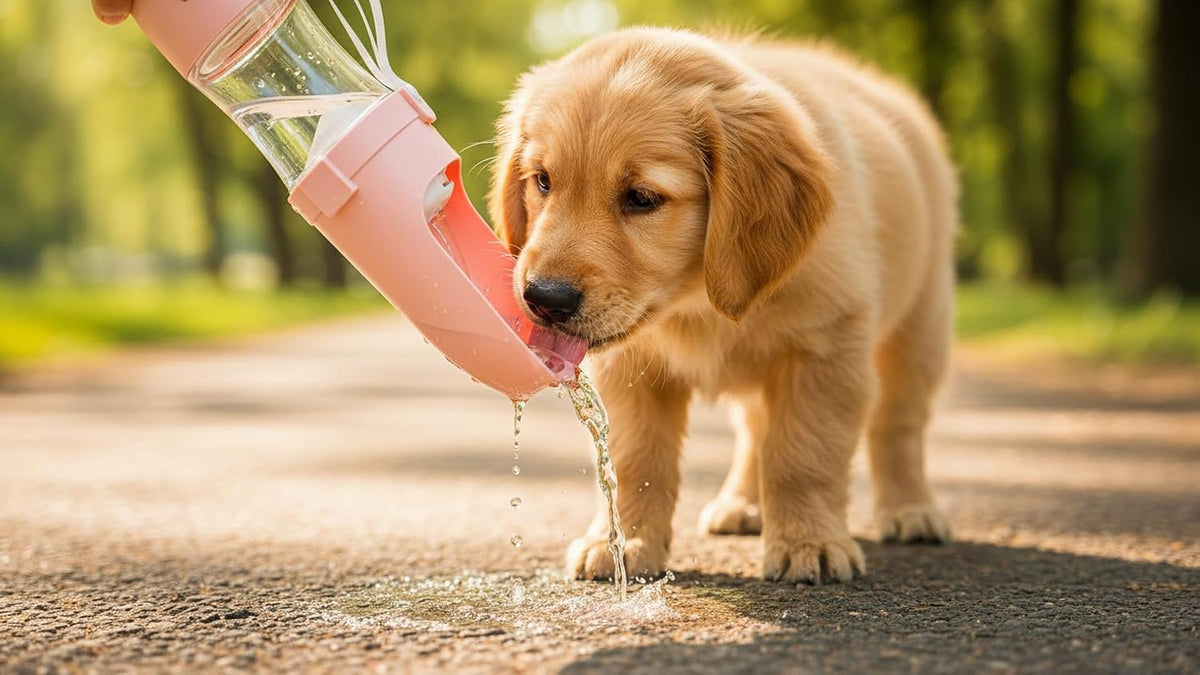 2-in-1 Portable Dog Water Bottle with Food Container, 250ml Water + 180ml Food, Foldable Bowl, Leak-Resistant Travel Dispenser for Walking & Hiking (Pink)
