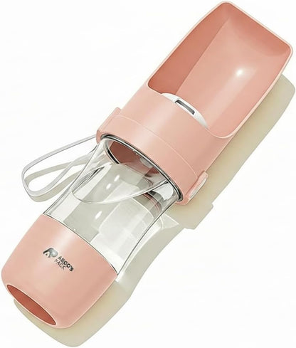 2-in-1 Portable Dog Water Bottle with Food Container, 250ml Water + 180ml Food, Foldable Bowl, Leak-Resistant Travel Dispenser for Walking & Hiking (Pink)