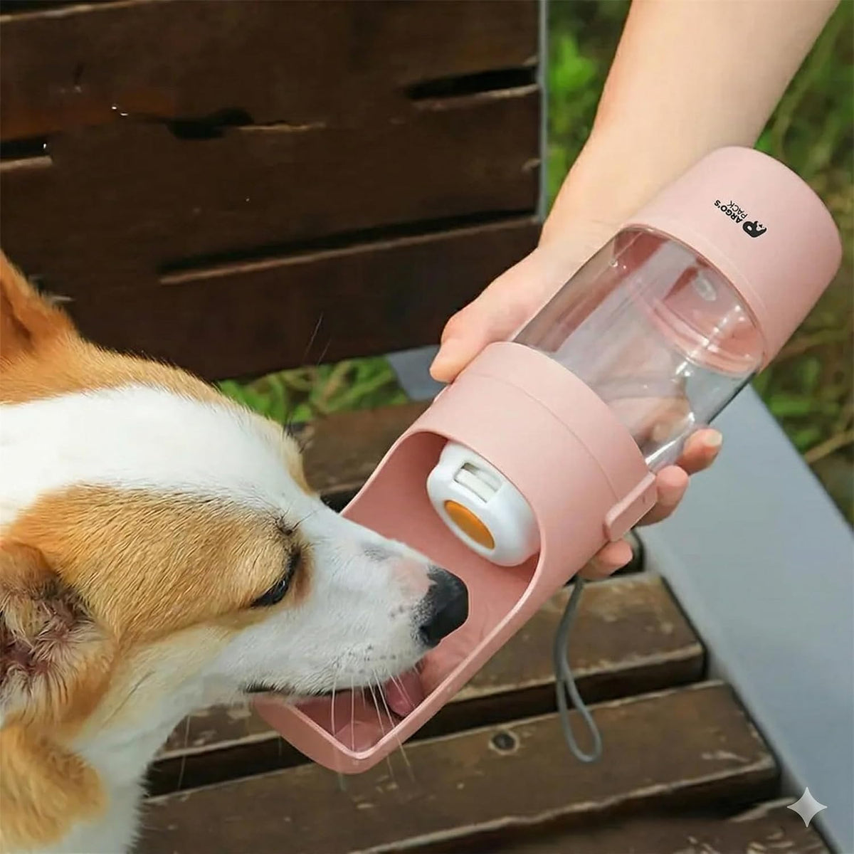 2-in-1 Portable Dog Water Bottle with Food Container, 250ml Water + 180ml Food, Foldable Bowl, Leak-Resistant Travel Dispenser for Walking & Hiking (Pink)