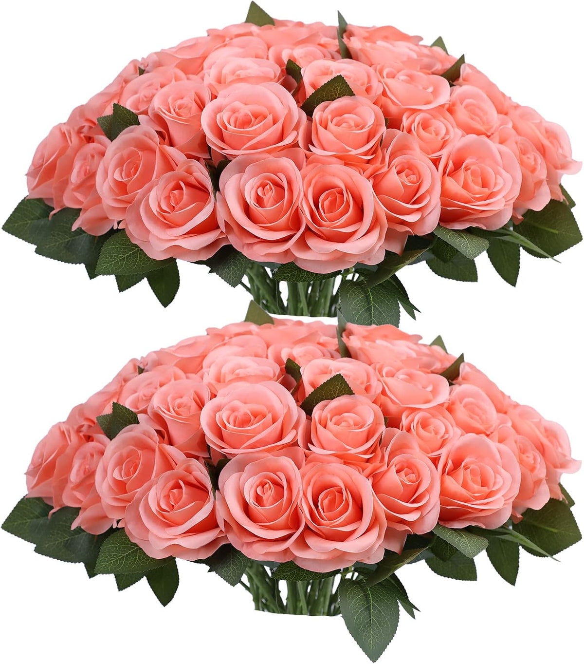 52pcs Coral Peach Roses Artificial Flowers Fake Flowers Silk Roses with Stems for DIY Wedding Bouquets Bridal Shower Centerpieces Arrangements Party Decorations