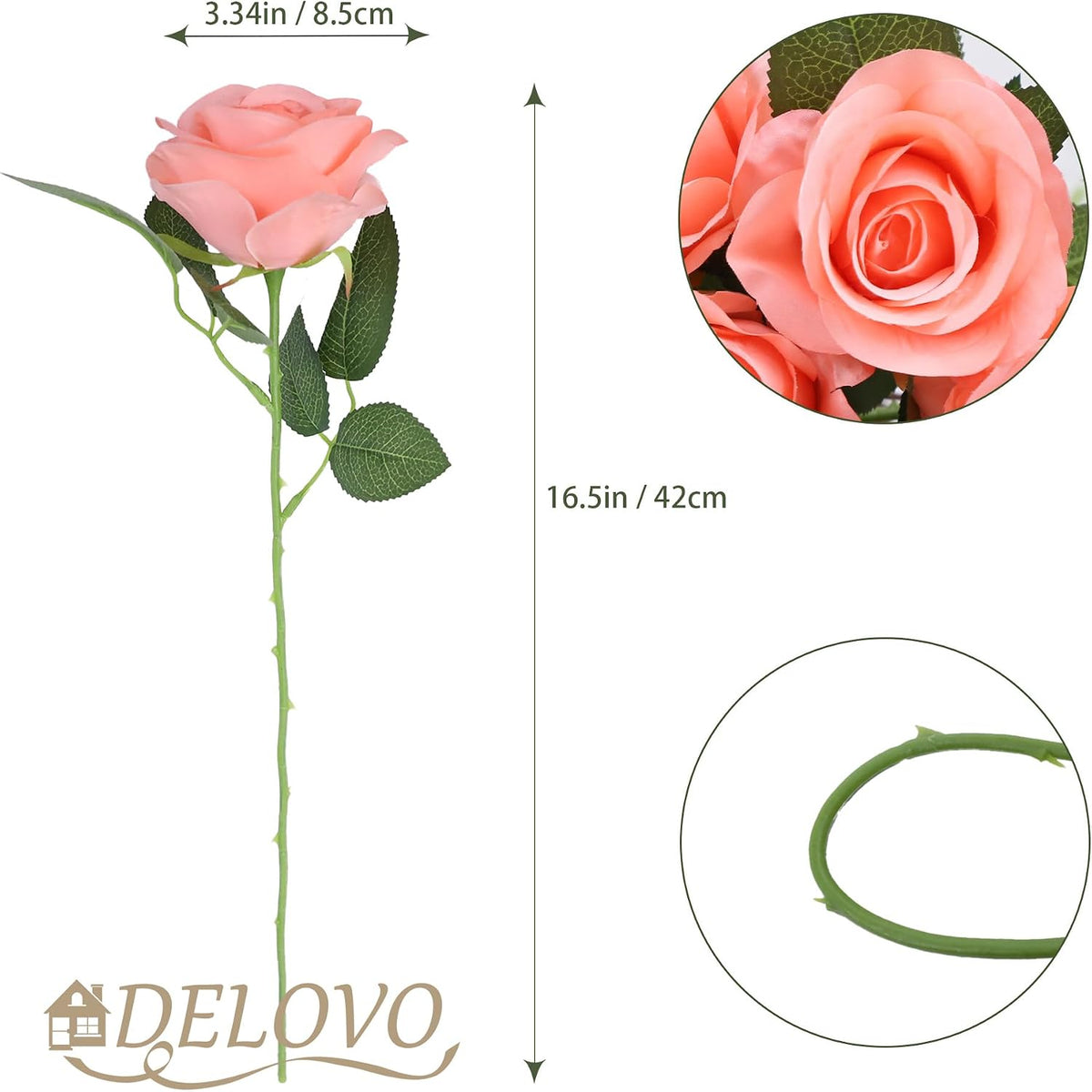 52pcs Coral Peach Roses Artificial Flowers Fake Flowers Silk Roses with Stems for DIY Wedding Bouquets Bridal Shower Centerpieces Arrangements Party Decorations