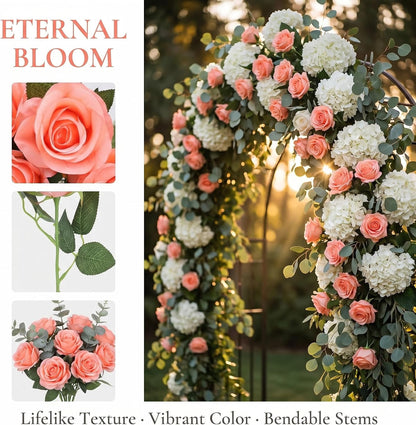 52pcs Coral Peach Roses Artificial Flowers Fake Flowers Silk Roses with Stems for DIY Wedding Bouquets Bridal Shower Centerpieces Arrangements Party Decorations