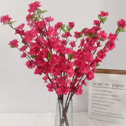 8 pcs Artificial Peach Blossom Branches Fake Peach Flowers，Silk Peach Flowers Fake Plants Arrangement for DIY Garden Home Wedding Party Decor (Rose red)