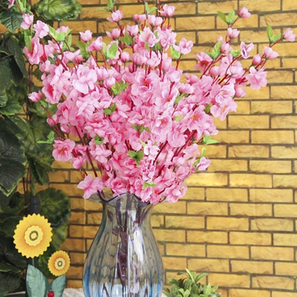 8 pcs Artificial Peach Blossom Branches Fake Peach Flowers，Silk Peach Flowers Fake Plants Arrangement for DIY Garden Home Wedding Party Decor (Rose red)