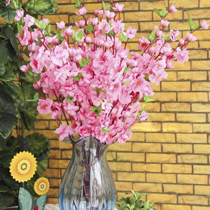 8 pcs Artificial Peach Blossom Branches Fake Peach Flowers，Silk Peach Flowers Fake Plants Arrangement for DIY Garden Home Wedding Party Decor (Rose red)