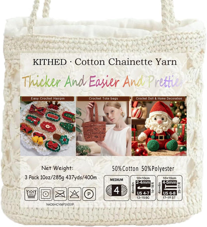 Cotton Chainette Yarn,4 Medium (Worsted)-10oz,3 Pack,Knitting Yarn for Beginners,Thicker for Crocheting and Knitting (31 Orchid Pink)
