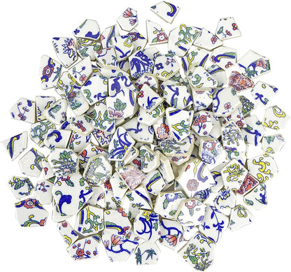 Lanyani Broken Ceramic Tile for Mosaic Crafts Floral Blue and White Porcelain China Tiles,11x11 inch, Pink