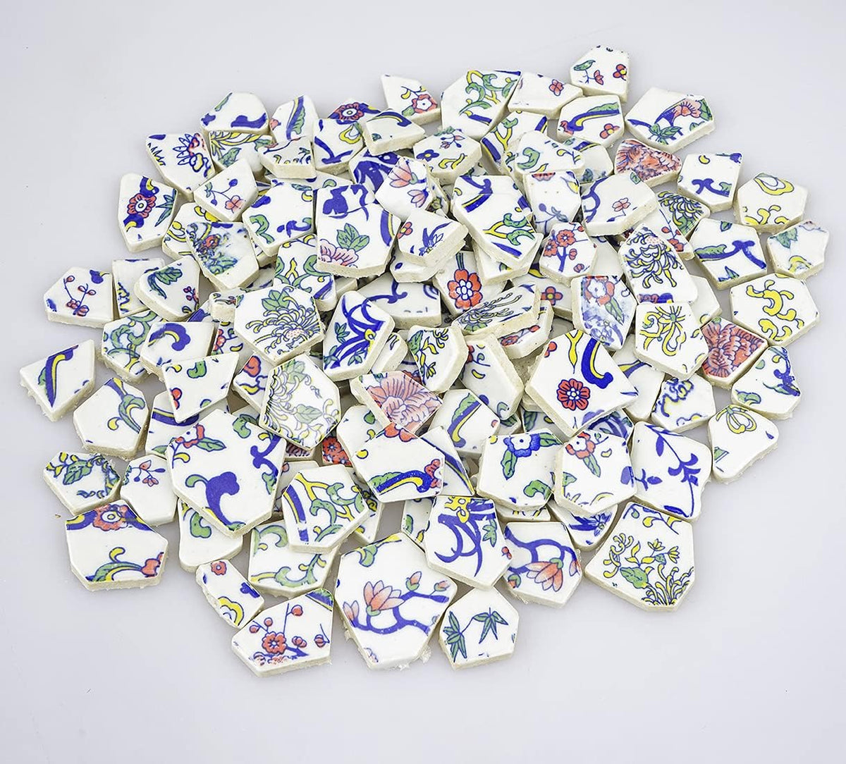 Lanyani Broken Ceramic Tile for Mosaic Crafts Floral Blue and White Porcelain China Tiles,11x11 inch, Pink