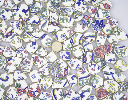 Lanyani Broken Ceramic Tile for Mosaic Crafts Floral Blue and White Porcelain China Tiles,11x11 inch, Pink