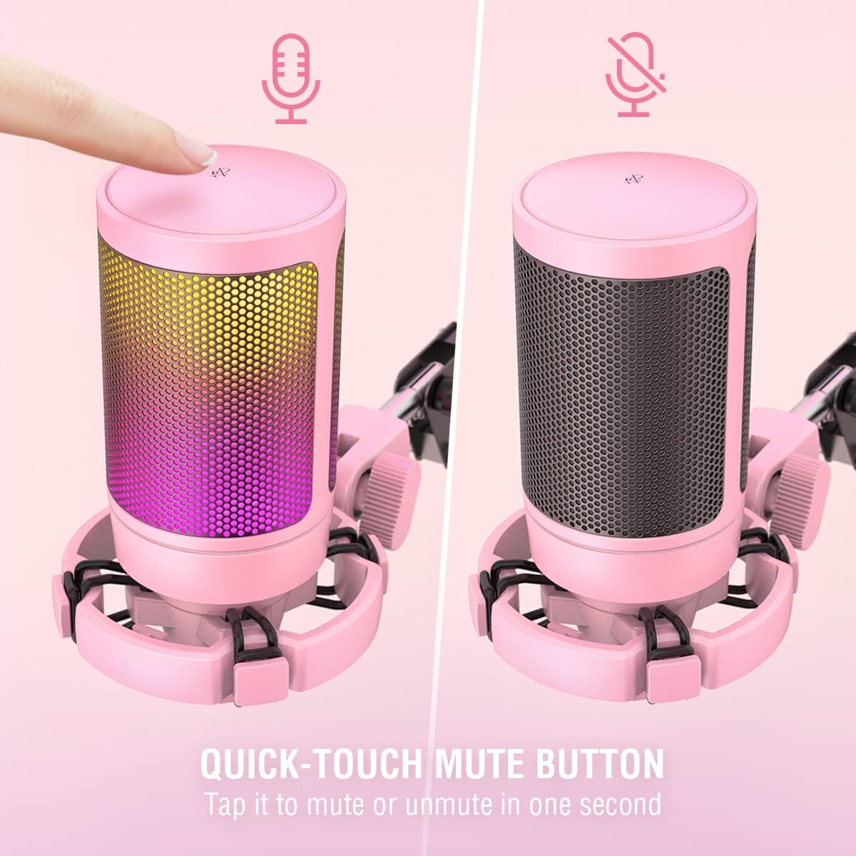 A6T Pink Gaming USB Condenser Microphone Kit for Podcast Streaming
