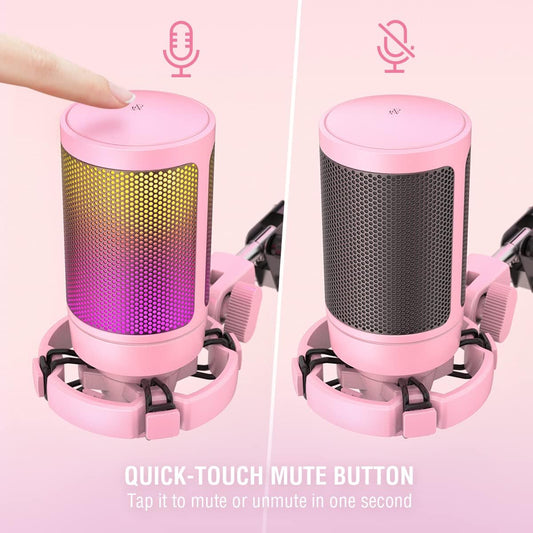 A6T Pink Gaming USB Condenser Microphone Kit for Podcast Streaming