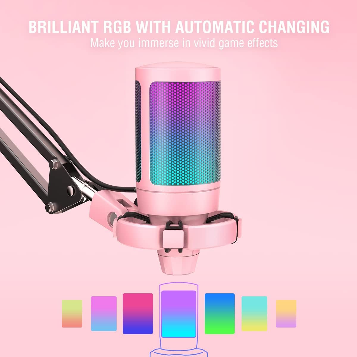 A6T Pink Gaming USB Condenser Microphone Kit for Podcast Streaming