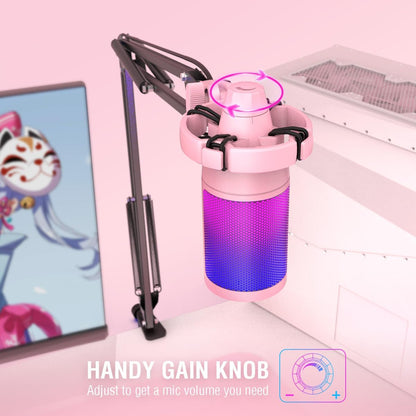 A6T Pink Gaming USB Condenser Microphone Kit for Podcast Streaming
