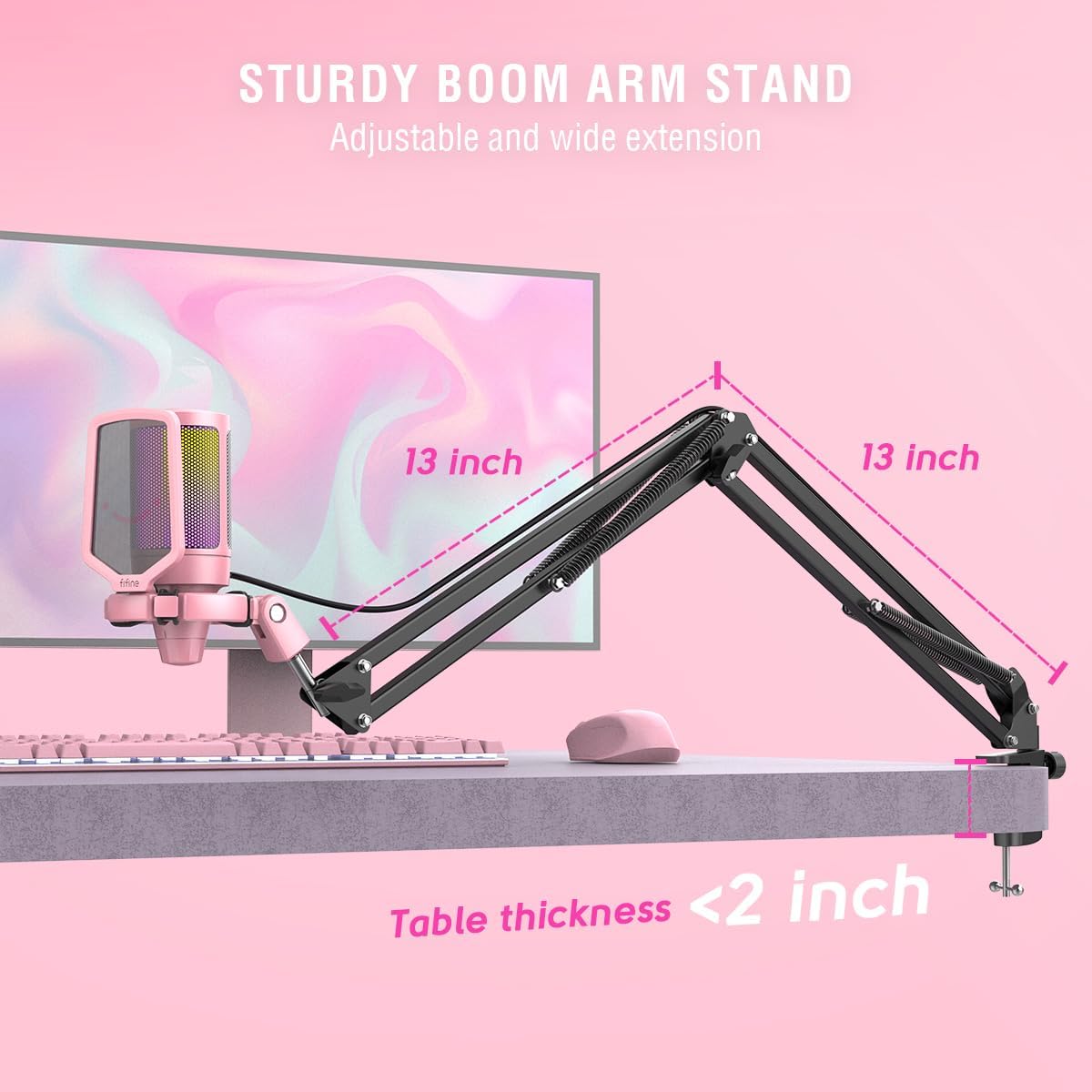 A6T Pink Gaming USB Condenser Microphone Kit for Podcast Streaming