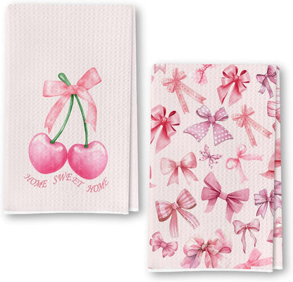Coquette Trendy Rose Kitchen Towels - Chic Party Accents Hand Towels - Blush Tea Towels for Bathroom Culinary Design - Girls Room Styling Adorable Dish Towels Set of 2 18x26 Inch