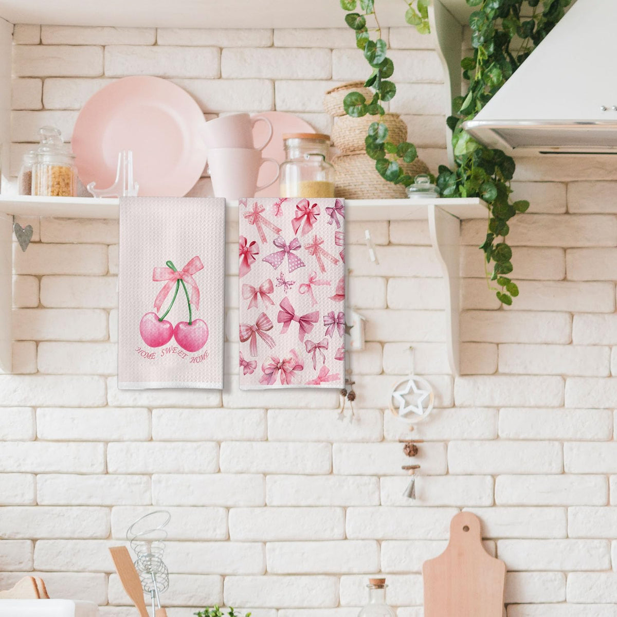 Coquette Trendy Rose Kitchen Towels - Chic Party Accents Hand Towels - Blush Tea Towels for Bathroom Culinary Design - Girls Room Styling Adorable Dish Towels Set of 2 18x26 Inch