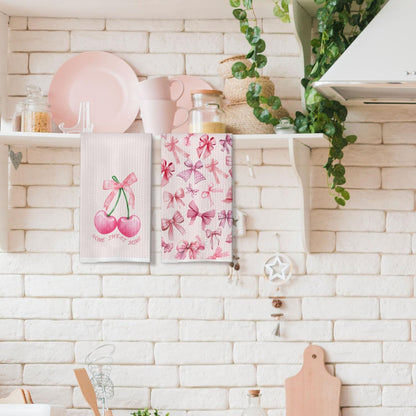 Coquette Trendy Rose Kitchen Towels - Chic Party Accents Hand Towels - Blush Tea Towels for Bathroom Culinary Design - Girls Room Styling Adorable Dish Towels Set of 2 18x26 Inch