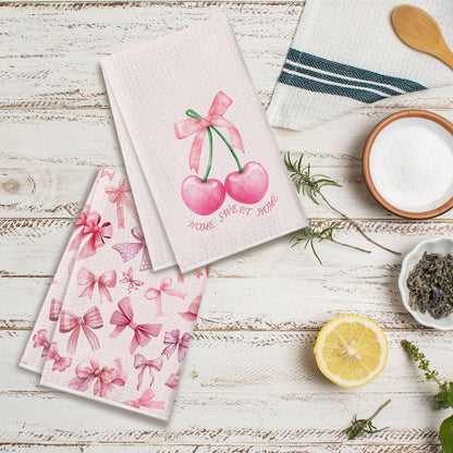 Coquette Trendy Rose Kitchen Towels - Chic Party Accents Hand Towels - Blush Tea Towels for Bathroom Culinary Design - Girls Room Styling Adorable Dish Towels Set of 2 18x26 Inch