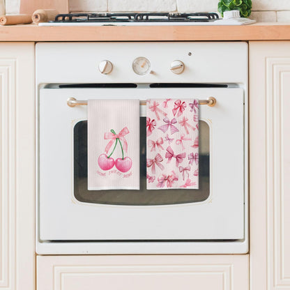 Coquette Trendy Rose Kitchen Towels - Chic Party Accents Hand Towels - Blush Tea Towels for Bathroom Culinary Design - Girls Room Styling Adorable Dish Towels Set of 2 18x26 Inch
