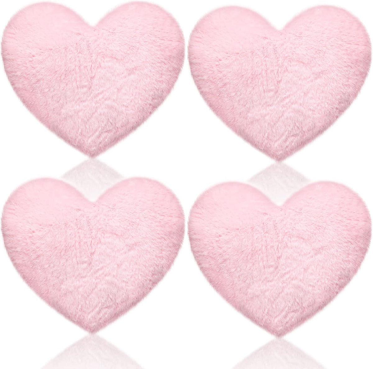 4 Pcs Heart Shaped Throw Pillows Fluffy Plush Decor,Pink