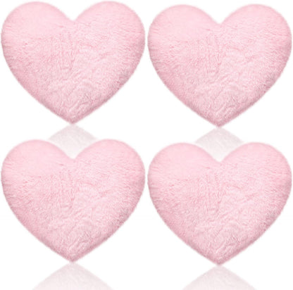 4 Pcs Heart Shaped Throw Pillows Fluffy Plush Decor,Pink