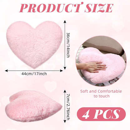 4 Pcs Heart Shaped Throw Pillows Fluffy Plush Decor,Pink