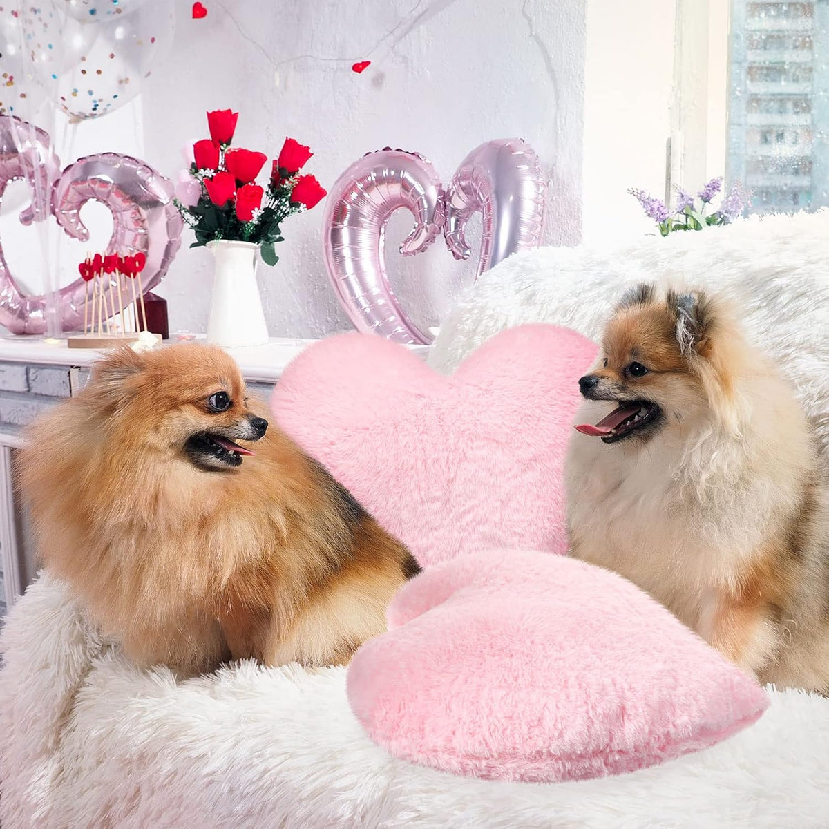 4 Pcs Heart Shaped Throw Pillows Fluffy Plush Decor,Pink