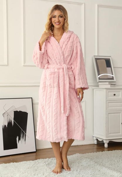 Girls & Womens Twist Fleece Robes, Hooded Soft Warm Bath Robe for Kids Womens Fuzzy Bathrobe for Gifts