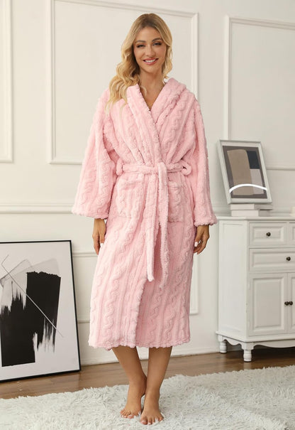 Girls & Womens Twist Fleece Robes, Hooded Soft Warm Bath Robe for Kids Womens Fuzzy Bathrobe for Gifts